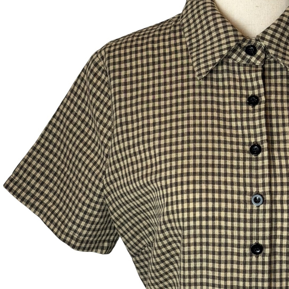 RIHOAS Pleated Mini Dress Women Small Brown Plaid Lapel Cotton NWT Button Front - Picture 6 of 12